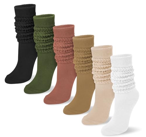 YSense 6 Pairs Slouch Socks Women, Thigh High Long Boot Stocking for Women Girls, Soft Knit Casual Crew Slouchy Socks Bulk for Spring Summer Winter