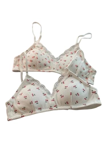 SweatyRocks Girl's 2 Pack Cherry Print Lace Bra Wireless Cute Everyday Bralette