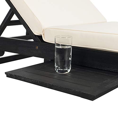 Image of SAFAVIEH Outdoor Collection Newport Black / Beige Cushion Built-in Side Table Adjustable Chaise Lounge Chair