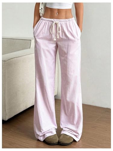 SHENHE Women's Y2K Striped Pants Low Rise Straight Leg Drawstring Casual Lounge Trousers4