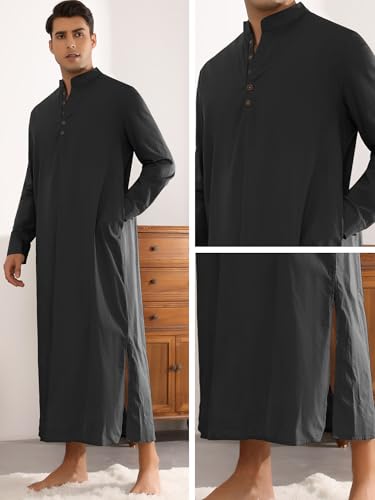 Lars Amadeus Nightshirts for Men's Long Sleeves Button Sleep Shirts Nightgown with Pockets3