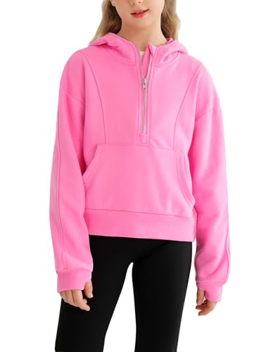 Girls' Hoodies Sweatshirts Half Zip Up Pullover Crop Tops for Girls Long Sleeve Sweater Thumb Hole Cropped Sweatshirt