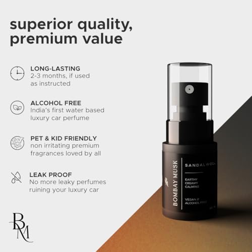 Image of Bombay Musk Sandalwood Luxury Car Perfume | Long Lasting Car Fragrance & Car Freshener | Alcohol Free & Plant Based | 60+ Days | 200+ Sprays | Perfume for Car
