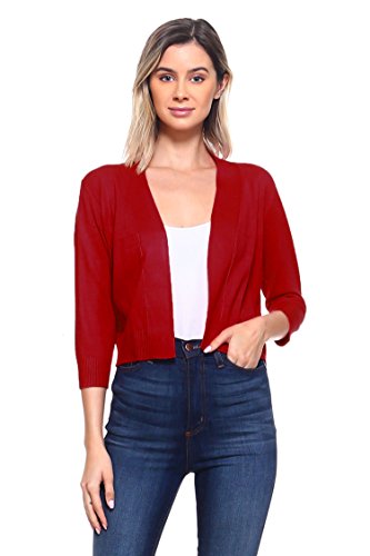 Image of Cielo Women's Soft Solid Open Front 3 /4 Sleeve Sweater Cardigan
