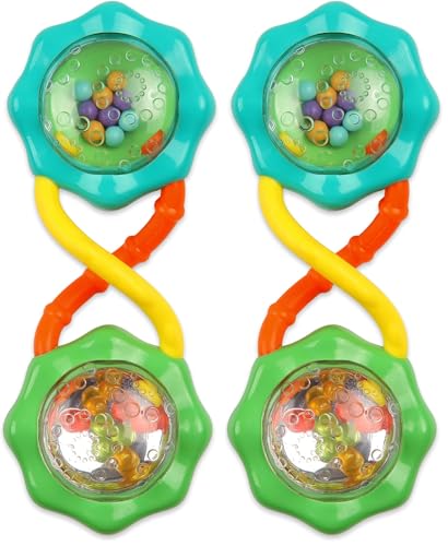 Image of Bright Starts Rattle & Shake Barbell Toy, Ages 3 Months and Up Green (Pack of 2)
