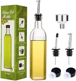 AOZITA 17oz Clear Glass Olive Oil Dispenser Bottle - 500ml Oil & Vinegar Cruet with Pourers and Funnel - Olive Oil Carafe Decanter for Kitchen