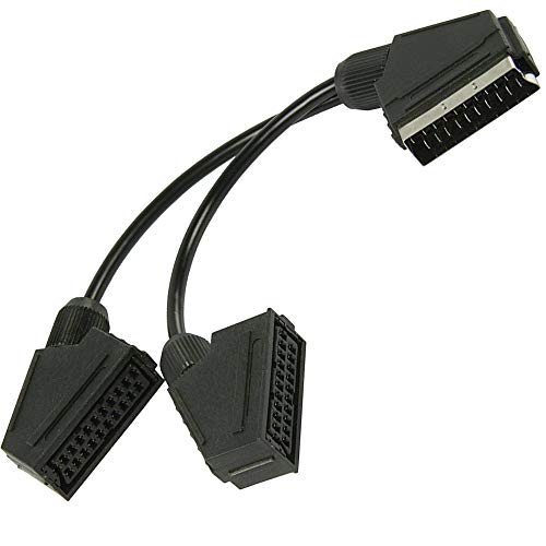 TronicXL SCART Adaptateur répartiteur en Y avec câble péritel souple 2 connecteurs 0,20m Répartit le signal sur écrans TV pour Lecteur DVD Récepteur regarder la télévision distributeur doux