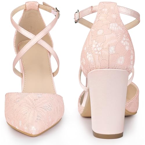 Perphy Crisscross Straps Closed Toe Block Heels Lace Pumps for Women3