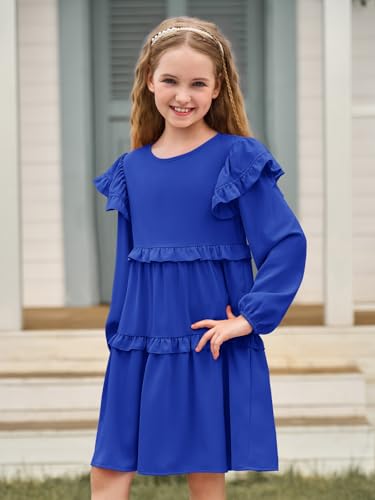 Haloumoning Girls Long Sleeve Dress Kids Ruffle Babydoll Dress Casual Party Swing Dresses 5-14 Years2