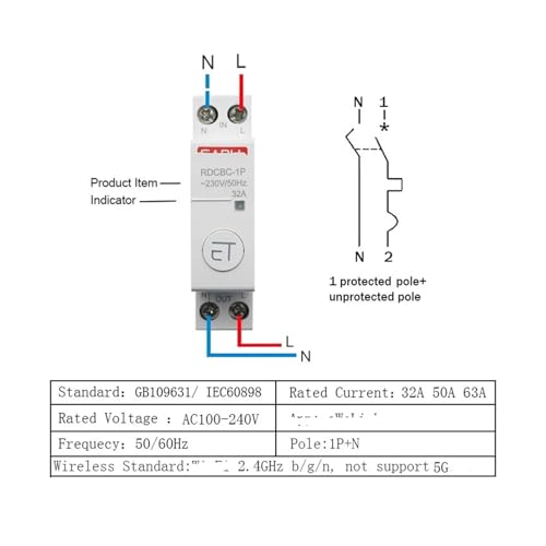 Interruptor de circuito riel DIN wifi programable y relé inteligente 32A 3