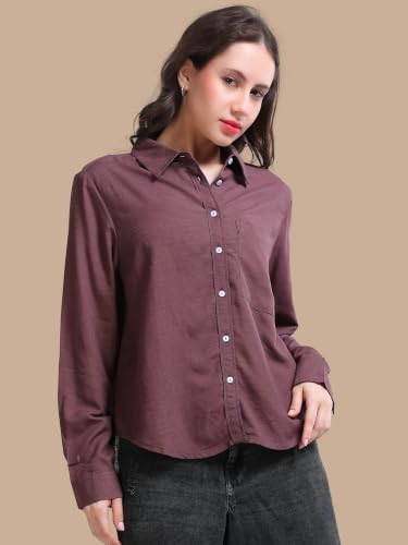 Image of Glam & Chique Women's Relaxed Fit Spread Collar Solid Casual Shirt S-2XL