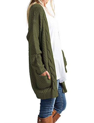 Image of OmicGot Women's Long Sleeve Open Front Chunky Cable Knit Loose Cardigan Sweater