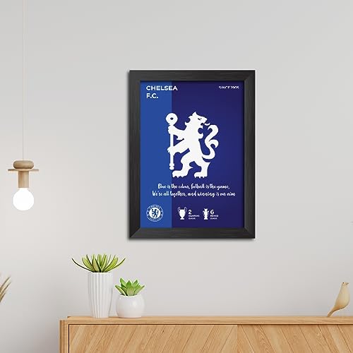 Image of TenorArts Chelsea Football Club Poster White Logo Laminated Photo Frame Painting with Matt Finish Black Textures(12 inches x 9inches)