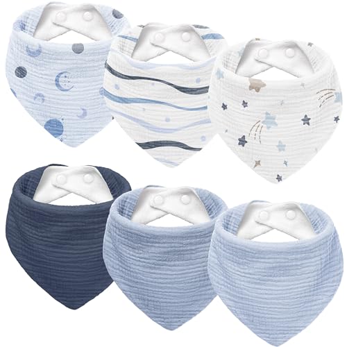 Image of Susurration Muslin Baby Drool Bibs 6Pack Soft Triangular Adjustable Baby Bandana Bibs for Unisex Baby Girls & Boys