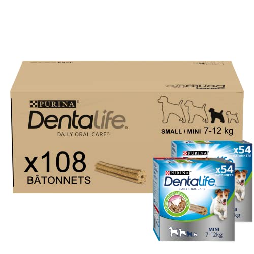 PURINA DENTALIFE Mini | Dulces para Perros de tamaño pequeño | 108 palitos de mascar | Cereales | Maxi Pack | 2 x 882 g | Higiene bucal