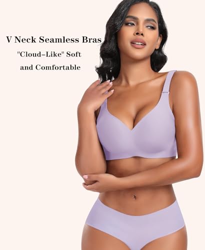 Image of DOCUMO Wireless Bras for Women No Underwire Seamless Push Up Bras with Support and Lift, V Neck Bralette with Bra Extender