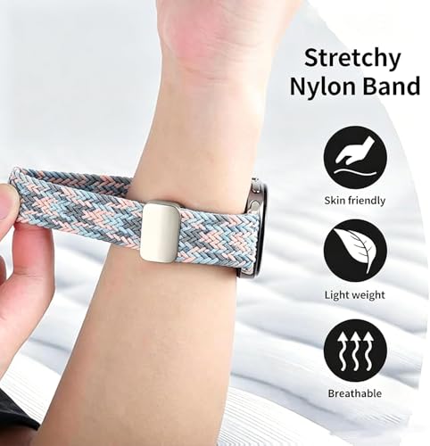 Image of Magnetic Braided Band for Samsung Galaxy Watch 9 8 40mm 44mm, Galaxy Watch8 Classic 46mm, One Click No Gap Elastic Stretchy Nylon Fabric Sport Strap for Women Men (Fantasy)