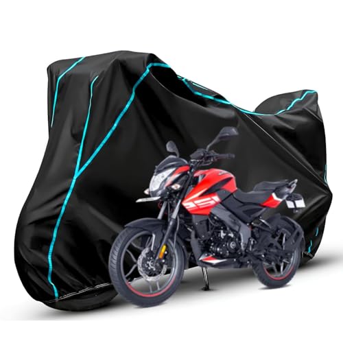 Image of Waterproof Bike Body Cover Compatible with Bajaj Bajaj NS 125 Dustproof Scratchproof - Motorcycle Cover for Two Wheeler, Outdoor Full Cover with UV, Duty, Rain Protection (Black & Aqua) R1