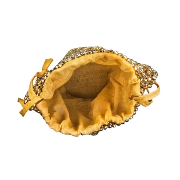 DUCHESS Gold Pearl Handmade Embellished Beaded Tassel Potli Bag For Weddings - Image 4