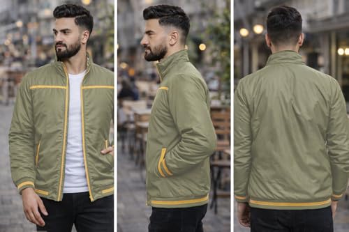 Image of Ben Martin Men's Stylish Reversible Bomber Jacket || Mustard & Olive Jacket For Men || Lightweight Nylon Winter Jacket with Ribbed Cuffs || Casual & Smart Winter Wear || Double Sided Winter Jackets.