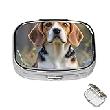 Pillendose mit 2 Fächern, für Tasche oder Geldbörse, Mini-Metall-Pillenhalter, niedlicher Beagle-Hunde-Pillen-Organizer, tragbarer Reise-Medizin-Behälter für Nahrungsergänzungsmittel und Vitamine