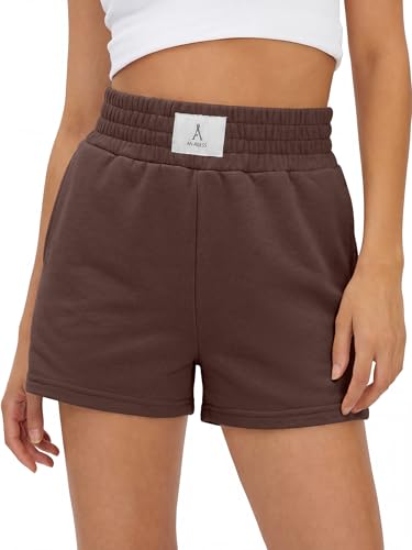 ANRABESS Women Sweat Shorts Summer Athletic Workout Elastic High Waist Comfy Shorts with Pockets 2026 Beach Vacation Clothes Coffee Small