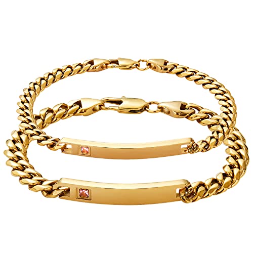 Sunfrere Customized Matching Bracelets For Couples Cubic Zirconia Titanium Stainless Steel Nameplate Engraved Bracelets Chains For His And Hers Lovers Personalized Id Bracelets Set For Women Men Anniversary Friendship Christmas Jewelry Gifts #TOP4