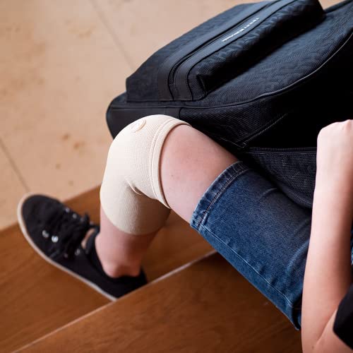 Image of KARM Kids Knee Brace Sleeve - Youth Knee Compression Sleeve for Kids, Child - Support for Pain, Sports, Football, Basketball, Gymnastics, Recovery, Boys & Girls (Beige) (Pack of 2)