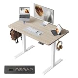FEZIBO 電動 昇降デスク 一枚板 幅100cm オフィスワークテーブル スタンディングデスク ゲーミングデスク 高さメモリー機能 上下昇降 静音 収納フック付き 衝突検知 机 作業机 テレワーク ホワイトフレーム/ナチュラル天板【幅100 x 奥行き60 x 高さ72-118cm】