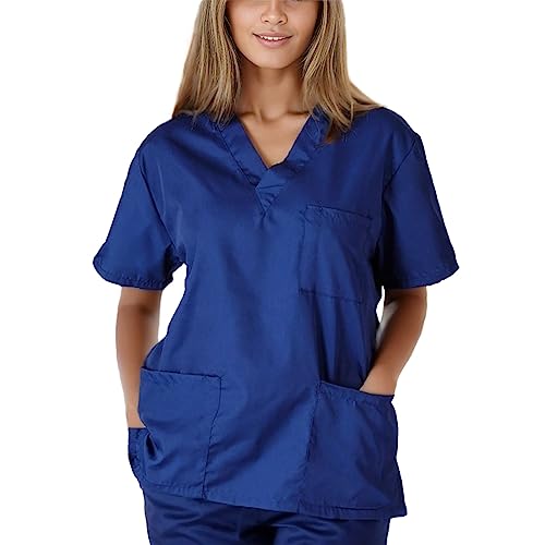Hombres Tops Cuello en V Mujeres Uniforme Manga Corta Scrub con Bolsillo Blusa enfermería Mujeres Trajes y Conjuntos Pantalones Cortos Deportivos