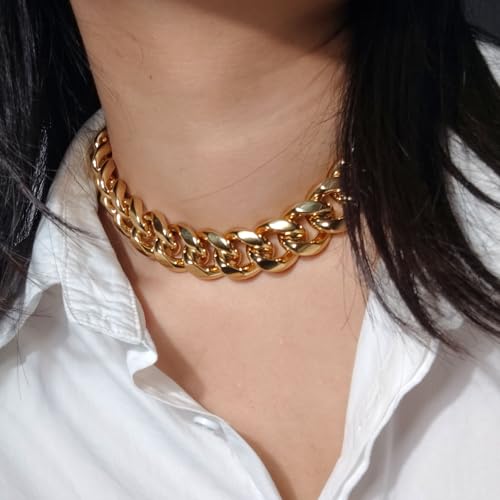 SDA 22mm Cuban Link Chain Necklace, 18K Real Gold Plated Stainless Steel, Chunky Choker for Men and Women, Waterproof3