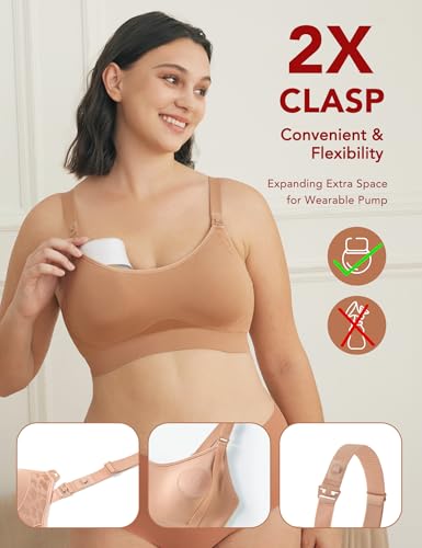 Image of HOFISH Nursing Bras for Breastfeeding, TwinClips Wearable Pump Bra Fixed Pad, Adjustable Support Maternity Bra for Pregnancy