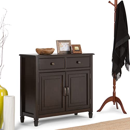 Simplihome Connaught Solid Wood 40 Inch Wide Transitional Entryway Storage Cabinet In Dark Chestnut Brown, With 2 Drawers, 2 Doors, Adjustable Shelves #TOP1