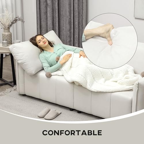 HOMCOM Canapé 3 Places Moderne 196 cm en Tissu Aspect Lin, Dossier et accoudoirs rembourrés, avec 2 Coussins, canapé de Salon, pour Chambre ou Bureau à Domicile, Pieds en Acier, crème – Image 5