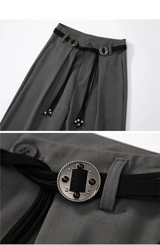 Women High Waist Wide Leg Pants Solid Zipper Button Pockets Belt Office Casual Trousers4