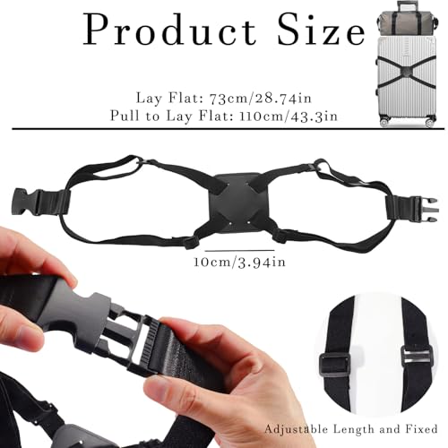 Image of 2 Pack Adjustable Luggage Bungee Straps - Elastic Travel Belt for Suitcases, Handbags & Carry-Ons | Secure Organizer with High Elasticity | Portable Waist Strap (Black)