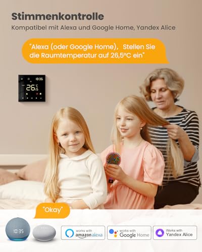 MIUCDA Tuya Smart Thermostat für Wasser Fußbodenheizungen und Boiler, WiFi Heizungsthermostat Digital Raumthermostat Kompatibel mit Alexa, Google Home, Schwarz 3A