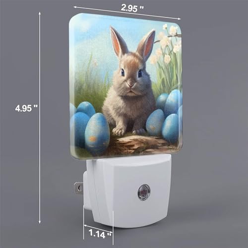 Image of Bunny Easter Eggs Blue LED Plug-in Night Light 2-Pack, Auto Sensor Nightlights Set of 2 for Bedroom Bathroom