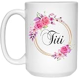 GavinsDesigns Titi Flower Novelty Coffee Mug Gift For Mother's Day - Titi Pink Flowers On Gold Frame