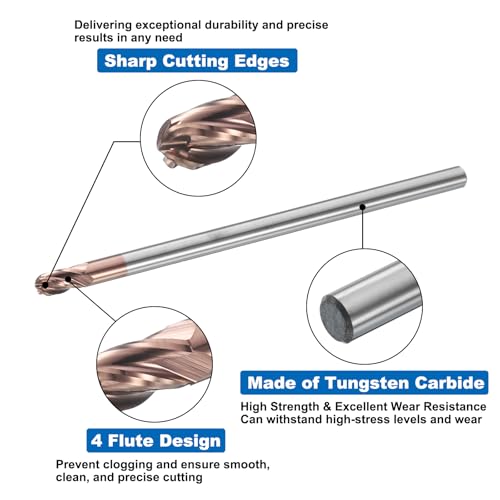 Image of HARFINGTON 5 Pcs Ball Nose End Mill 4 Flute 1 /8 inch Diameter 1 /8 inch Shank Tungsten Carbide TiAlN Coated Spiral CNC Router Bits 1 /4 inch Cutting Length Single End Ball for Carving Engraving Grinding