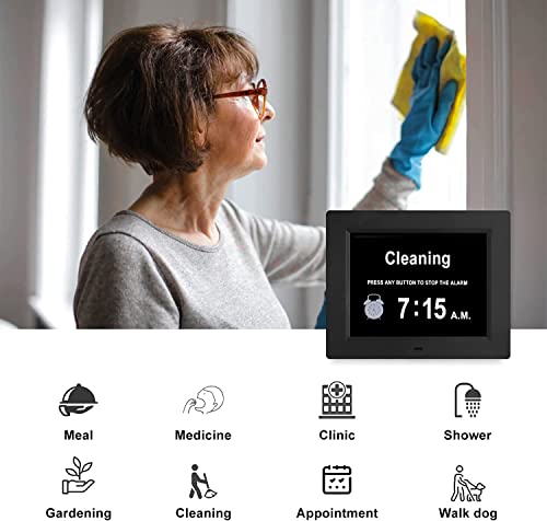 Digital Day Calendar Clock 8 Inch Digital Dementia Clock Large Display With Date And Day For Elderly, Alzheimer's Clock For Seniors, 12 Alarms, Large Number, Auto Dimming, Non-Abbreviated Date, Black #TOP1
