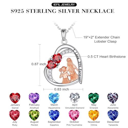 Iefil Gifts for Mom - 925 Sterling Silver Birthstone Necklace for Women, Mother Daughter Necklace, Mothers Day Christmas Birthday Gifts for New/Bonus Mom/Daughter4