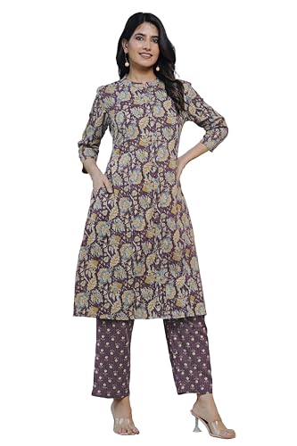 Image of MIRCHI FASHION Women's A-Line Cotton Kantha Work Floral Printed Kurta Set with Trouser