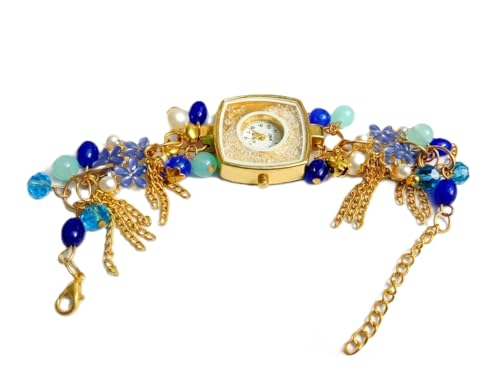 Image of Vibrant Volt Traditional Kashmiri Style Gold-Plated Bracelet Watch for Women - Ethnic Meenakari & Pearl Studded Bangle Watch with Adjustable Chain