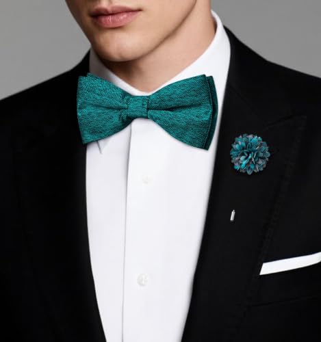 Image of Dubulle Mens Paisley Striped Bowtie Set Pre-tied Bowtie for Men and Pocket Square Set Wedding Business