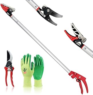 Cut and Hold Pruner Set, Lightweight 32-Inch Long Reach Pruner One-Handed Operation, Hold Long Reach Cut Rotating, 8.3" Hand Pruner for Branch Pruning, Fruit Picking, Prickly Plants & Roses