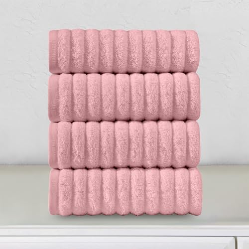 Image of Elegant Comfort Luxury 100% Turkish Cotton Corduroy Ribbed 4 Pack Hand Towel Set 16 x 28 Inch - Absorbent, Super Soft, Quick Dry, Premium Towels for Bathroom, Gym, Spa and Hotel Use, Dusty Rose