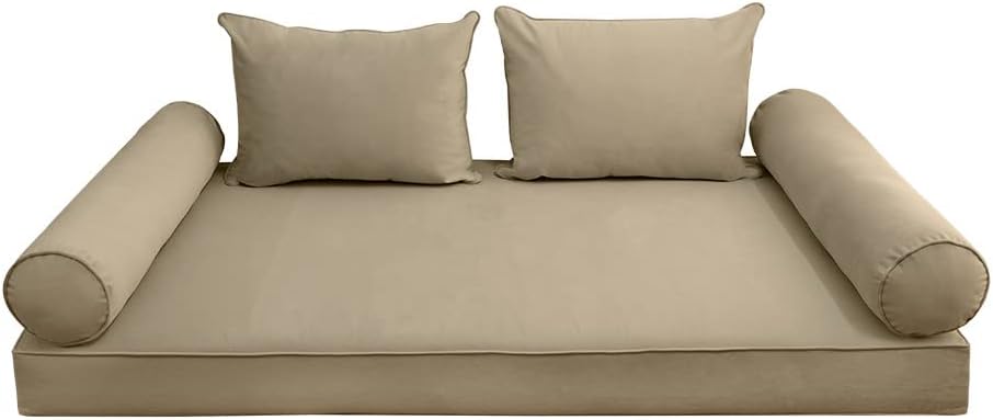 Prolinemax Style V4 Twin-XL Size Pipe Trim Velvet Indoor Daybed Mattress Bolster Pillow Complete Set AD304
