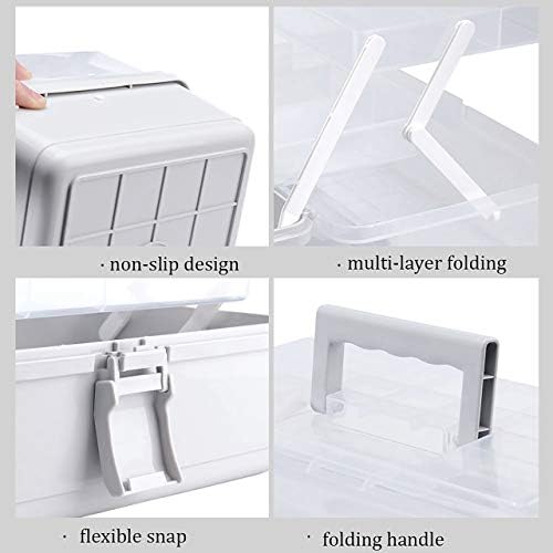 Liangduo Craft Caddy Box,Plastic Medicine Storage Box,Portable 3-Layer Folding First Aid Box,Ideal Storage for Art Materials, Paints, Craft supplies,Sewing, etc.