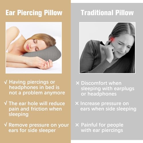 Ear Piercing Pillow for Side Sleepers, Ear Pillows with Holes for Pain, Earring Inflammation Pressure Sores, Cotton Earring Pillow for CNH Side Sleepers